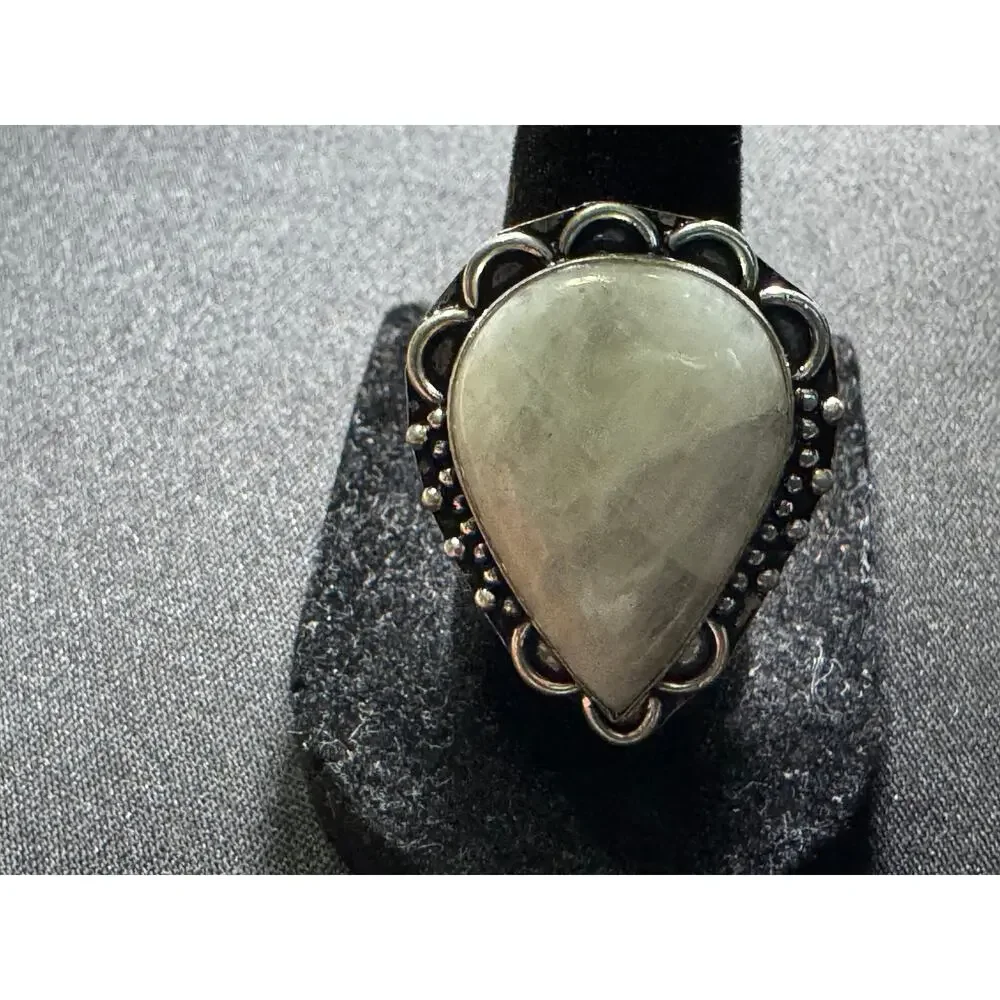 Vintage 925 SIlver Moonstone Teardrop Statement Ring Size 8